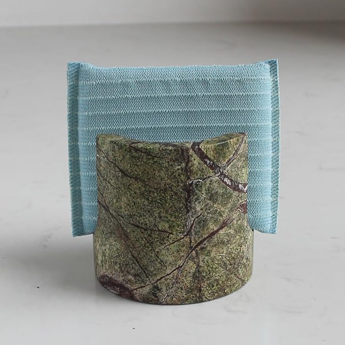 Nawgnail Natural Marble Travertine Sponge Holder for Kitchen Counter, Drying Rack, Sponge Caddy for Sink Organizer - Green Rainforest Marble