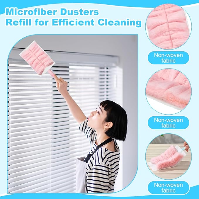 Mimorou 100 Pcs Disposable Dusters Refills Bulk Heavy Duty 180° Multi Surface Replacement Dusters for Cleaning Ceiling Fan with Microfibers Unscented (Pink Color)