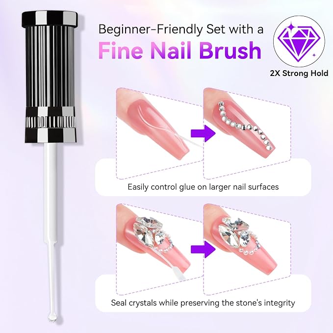 Makartt Nail Rhinestone Glue: Precision Gap Filling Gel with Brush for Gems | Low Viscosity, UV/LED Cured, Gap Filling, Small Charms, Glitter, Pearls and Sequins, 3D Sculpting, DIY and Salon Use