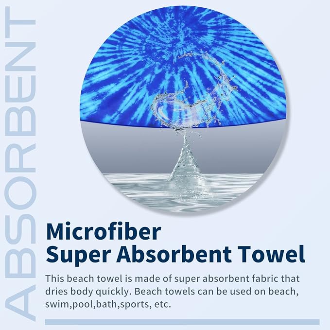 TwoYek Microfiber Beach Towel Extra Large 71x32 inches Blue Tie Dye Print | Thin Lightweight, Sand Free, Super Absorbent Quick Dry, Oversized for Travel Pool Swim Bath Accessories Vacation Essentials