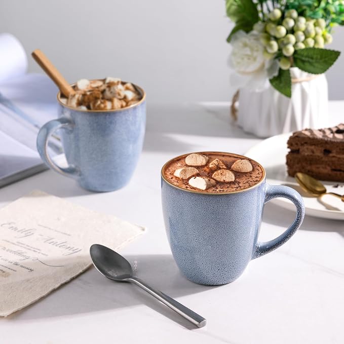 GBhome Ceramic Coffee Mugs Set of 6, 12oz Stoneware Coffee Mugs Set For Dad Mom Women MEN, Light Weight Ceramic Coffee Cups for Latte/Tea/Beer/Hot Cocoa, Dishwasher & Microwave Safe-Brunnera Blue