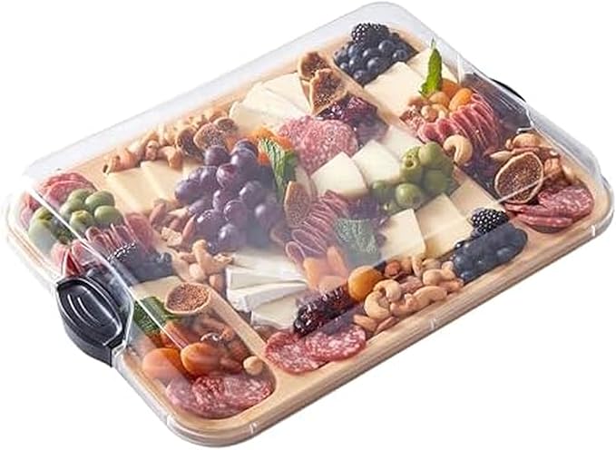 FARBERWARE Build-a-Board Cutting Board with Three Compartments and Clear Locking Lid for Charcuterie, Snacks, and More, Bamboo