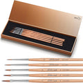 Golden Maple Kolinsky Sable Miniature Paint Brushes, 5PC Professional Detail Paint Brushes Arrow Point Paint Brush Set for Models, Watercolor Details, Figures & Gouache Painting, Wood Color