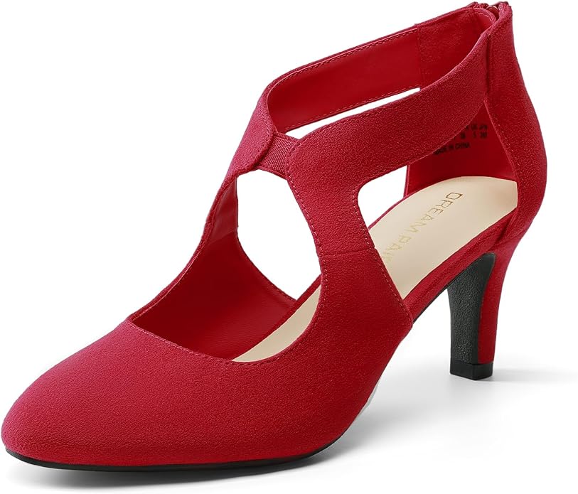 DREAM PAIRS Women's Pumps Closed Pointed Toe Kitten Heels | Elegant Party Dress Shoes with Chic Crisscross Cutouts, 2.76 Inch Heel, and Back Zip for Polished, All-day Secure Strides