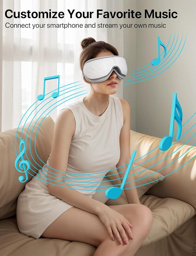 ALLJOY Eye Massager with Heat, Birthday Gifts for Women Men, Bluetooth Music Sleep Mask for Migraine Relief, Eye Strain, Dark Circles & Dry Eyes