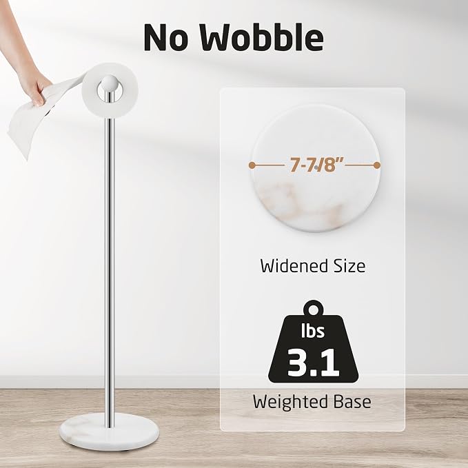 KES Extra High Toilet Paper Holder Freestanding 26", Toilet Paper Holder Stand with Natural Marble Base, Floor Free Standing Toilet Paper Holders 18/8 Stainless Steel Polished Finished, BPH284S66