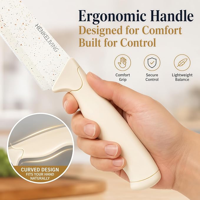 14-Piece Cream Kitchen Knife Block Set with Built-in Sharpener | Dishwasher safe, german high-carbon stainless steel blades, ultra-sharp edges, ergonomic non-slip handles