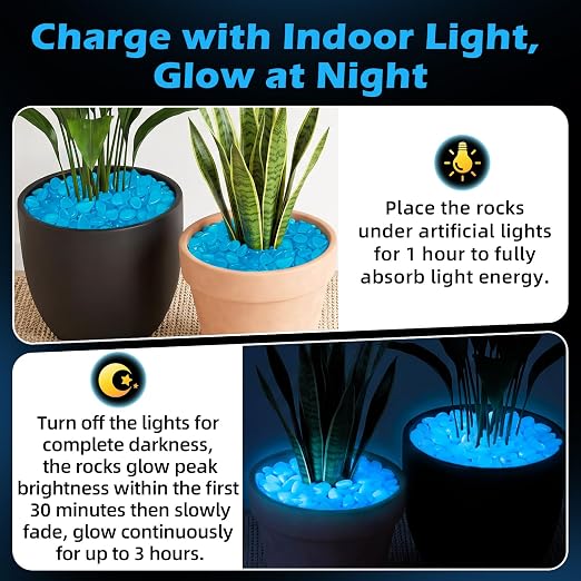 NAMTSO Blue Glow in the Dark Rocks Outdoor Garden Decor, 1000 pcs, 4.6 lbs | Large 0.6"-1.1"/pc, Resin Glowing Pebbles, Luminous Stones for Landscaping, Patio, Backyard, Lawn, Aquarium & Fish Tank Decor