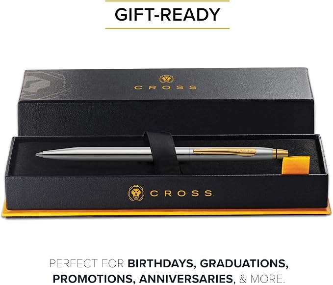 Cross Click Medalist Chrome with Gold-tone Appointments Ballpoint Pen - High-End Writing Tool for Versatile Use - Smooth Writing & Journaling - Elegant Accessory - Long-Lasting - Black Ink
