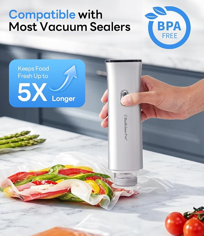 Reusable Vacuum Sealer Bags for Food, 30 PCS BPA-Free Food Storage Bags with Air Valve, Leakproof & Odor-Resistant for Sous Vide, Freezer & Microwave, Compatible with Most Vacuum Sealers