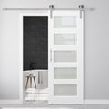 28" x 80" Pre-Assembled Barn Door and 6FT Sliding Door Hardware Kit Included & Handle, 5-Lite Frosted Glass White Sliding Barn Door for Closet Bathroom Bedroom, Solid & Water-Resistant MDF, Paintable
