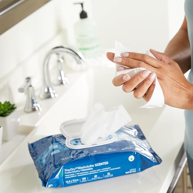 McKesson Disposable Wipe 12 Pack, 600 Washcloths - Large Adult Body and Incontinence Washcloths with Aloe and Vitamin E, Alcohol-Free, 50 Wipes Per Pack
