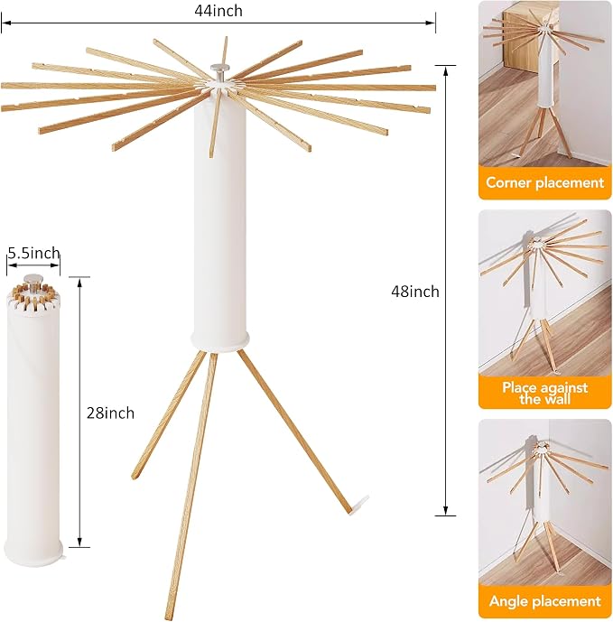 LIENAHU Clothes Drying Rack Tripod,Drying Rack Clothing,Laundry Drying Rack,Floor Standing,16 Wooden Poles,Collapsible Drying Racks for Laundry,Retractable,Foldable,Folding