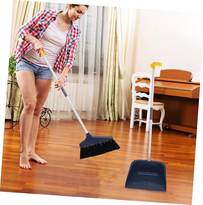 Dog Pooper Scooper Broom and Dustpan Set for Home Heavy Duty Broom and Dustpan for Office for Deck Driveway Garage Yard Concrete Floor Blue Broom Dustpan