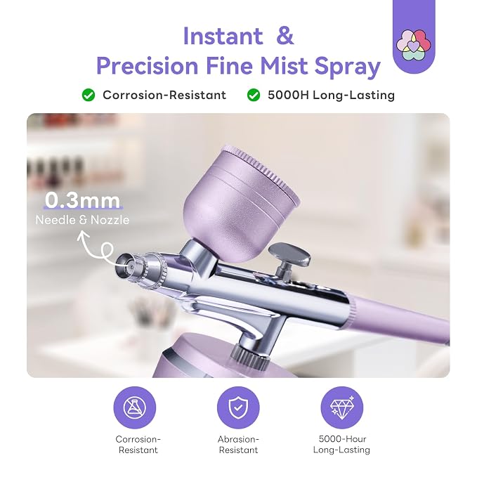SAVILAND Infinite Nail Art Airbrush Kit with Compressor: 3X Instant Atomization Nail Airbrush Machine 30 PSI Clog Free Spray Gun Ombré French Blurred Nails Makeup Cake Decorating Body Art 850 mAh