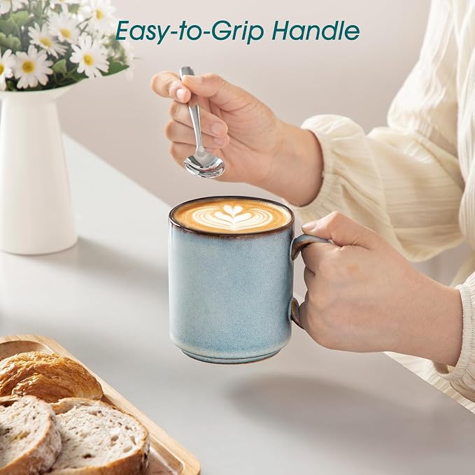 vancasso ONION Ceramic Coffee Mugs Set of 6, 16 Oz Coffee Cups for Latte, Cappuccino, Tea & Hot Cocoa, Artisan Modern Style for Coffee Bar, Home & Kitchen, Microwave & Dishwasher Safe, Light Blue Gray