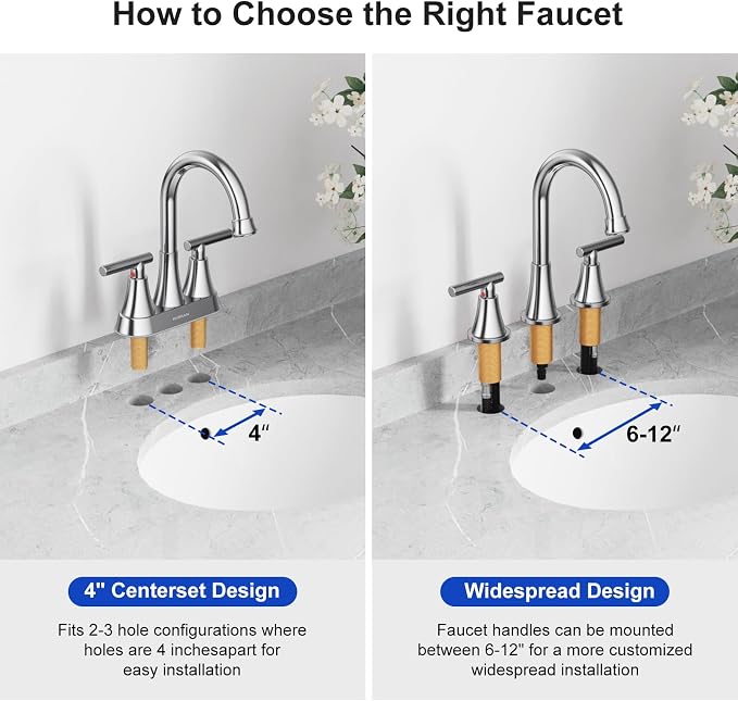 Bathroom Faucets for Sink 3 Hole, Hurran Chrome Bathroom Sink Faucet with Pop-up Drain and Supply Lines, Stainless Steel Lead-Free Widespread Faucet for Vanity RV Farmhouse, 2 Pack