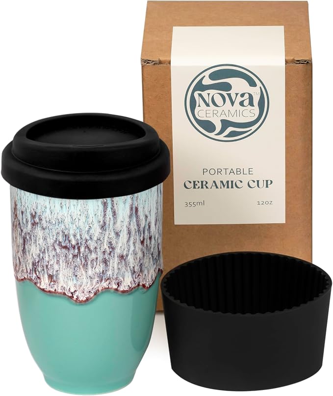 NOVA CERAMICS Travel Mug - Travel Coffee Mug – Reusable Coffee Cup Unique To Go Mug – Microwave & Dishwasher Safe Coffee Tumbler - Gifts For Women Men Him Her – 12oz - Nebula