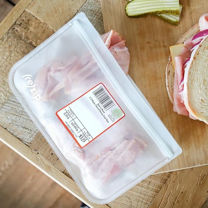 (re) zip Half Gallon Reusable Storage Bags | BPA-Free, Leak proof, Airtight, 100% Food-Grade for Lunch Meat, Food Storage and Freezer Use, 64 Ounces | 4-Pack