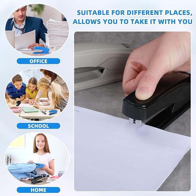 Desktop Stapler School College Office Supplies Portable Durable Staplers for Desk Accessories Heavy Duty Stapler with 25 Sheet Capacity for Home Classroom Office Teacher (Black, Blue, Gray, 6 Pcs)