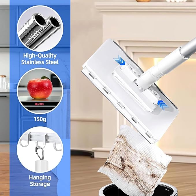 Snap Grip Mini Mop - No Wash Lazy Sweeper Mops, Zero Touch Disposable Dust Mop (Long Mop)