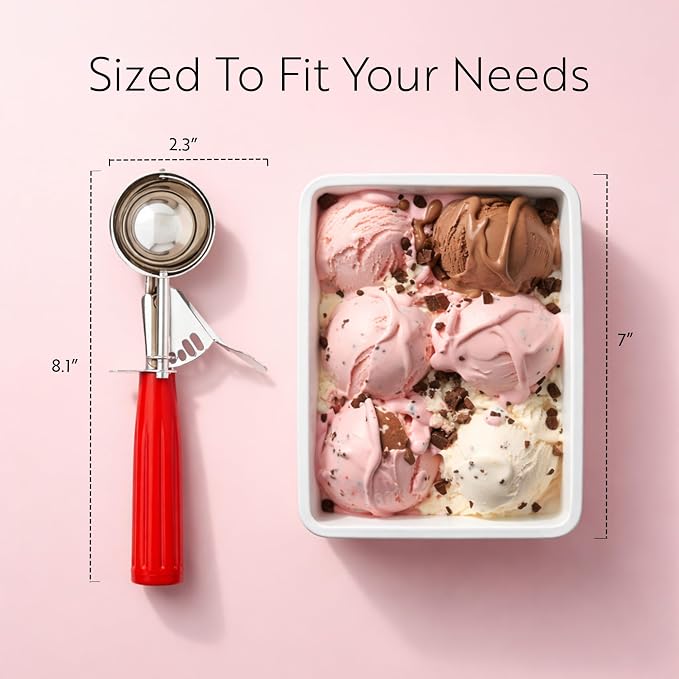 Restaurantware 1.4 Ounce Portion Scoop, 1 Trigger Release Stainless Steel Cookie Scoop - With Red Handle, Stainless Steel Disher, For Portion Control, Cookie Dough, Cupcake Batter, Or Ice Cream