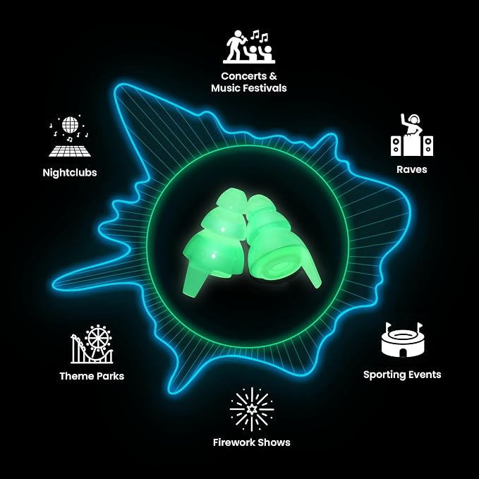 Eargasm High Fidelity Afterglow Glow-in-the-Dark Earplugs for Concerts, Festivals, Musicians, DJs, Night-Life Hearing Protection - Reusable Ear Plugs for High Fidelity Noise Reduction up to 21 dB