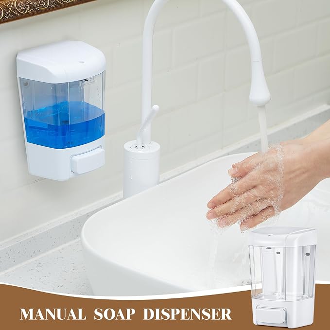 Hushee 6 Pcs Plastic Wall Mounted Soap Dispenser Commercial Manual Soap Dispenser Containers for Kitchen Shower Hotel(White,27 oz 800 ml)