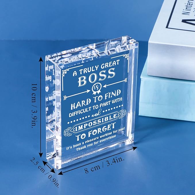 Movdyka Engraved Crystal Boss Going Away Gift for Women Men, Great Appreciation Gifts for Best Boss Lady Desk Decoration Paperweight Present for Boss Day Leaving Retirement Birthday Christmas