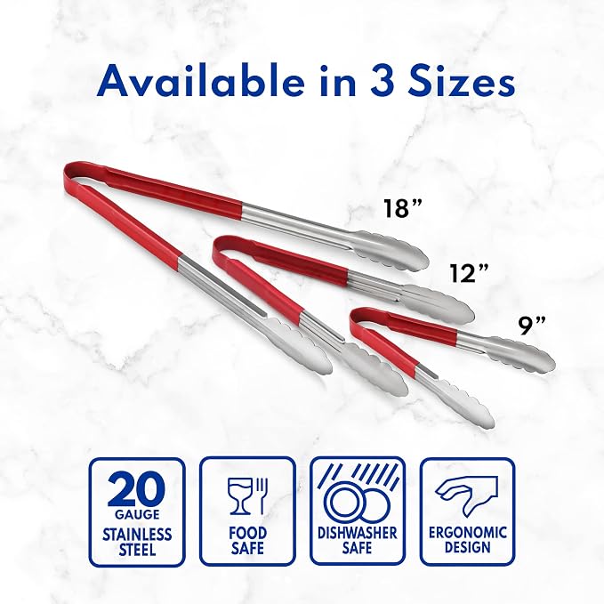 New Star Foodservice 16 Inch Utility Spring Tongs, Set of 12, Commercial Restaurant Grade Stainless Steel Tongs with Yellow Vinyl Coated Handles