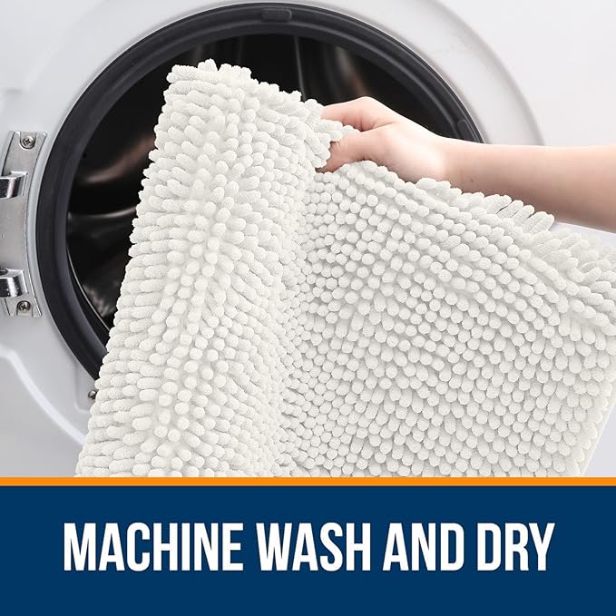 OLANLY Bathroom Runner Rugs 44x24, Extra Soft Absorbent Chenille Bath Rugs, Rubber Backing Quick Dry, Machine Washable Long Bath Mats for Bathroom Floor, Tub and Shower, Home Decor Accessories, Ivory