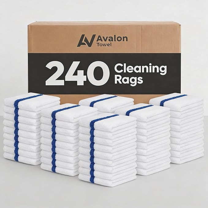 Avalon Towels Bar Towels (240 Pieces) Size 16"x19" – Absorbent and Durable, Multipurpose Cleaning Rags, Cotton Cleaning Cloths, Terry Cloth Rags, Reusable Shop Rags