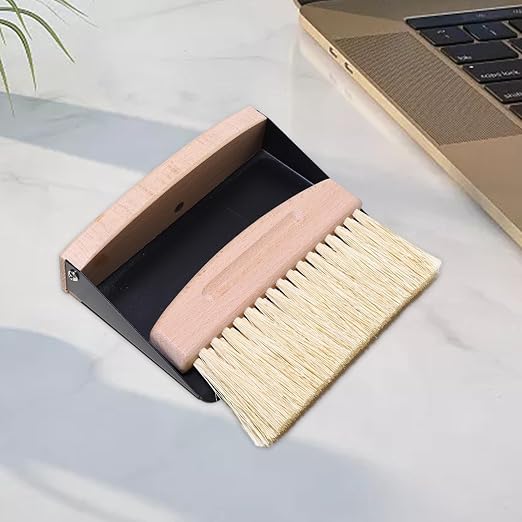 Mini Dustpan Set, Broom Dustpan Combo Wooden Handle, Black PET bristles(Black Sisal Bristles)