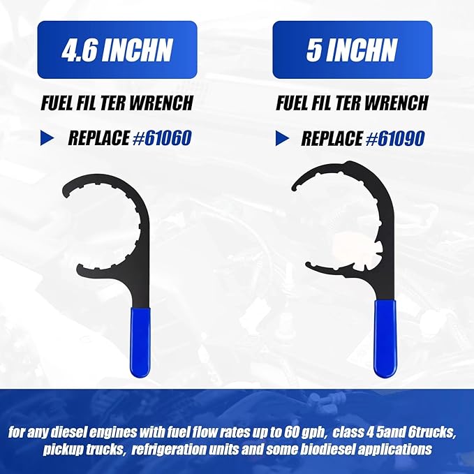 4 Pcs Fuel Filter Wrench Set, 4.6'' & 5'' & 6'' & 8'', Compatible with Various Fuel Filter Sizes Include Water Separator, Engines (Blue)