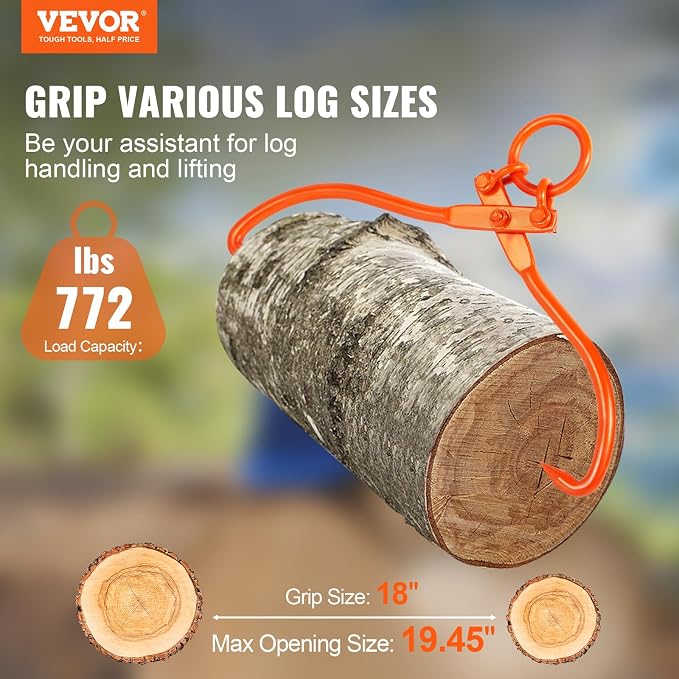 VEVOR Log Skidding Tongs, 18 inch 2 Claw Log Lifting Tongs, Heavy Duty Steel Lumber Skidding Tongs, 772 lbs/350 kg Loading Capacity, Log Lifting, Handling, Dragging & Carrying Tool