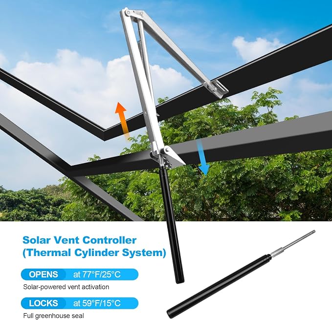 Greenhouse Vent Automatic Opener Auto Roof Vent Opener Greenhouse Window Opener Solar Heat Sensitive Auto Vent Kit for Ventilation Greenhouse Accessories Gardening Tools (4, Silver+Black)