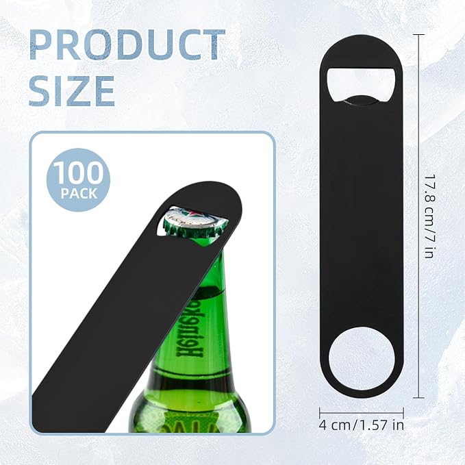 100 Pack Flat Beer Bottle Opener 7 inch Stainless Steel Flat Bottle Opener Beer Bottle Openers for Bartender Kitchen Bar Restaurant (Black)