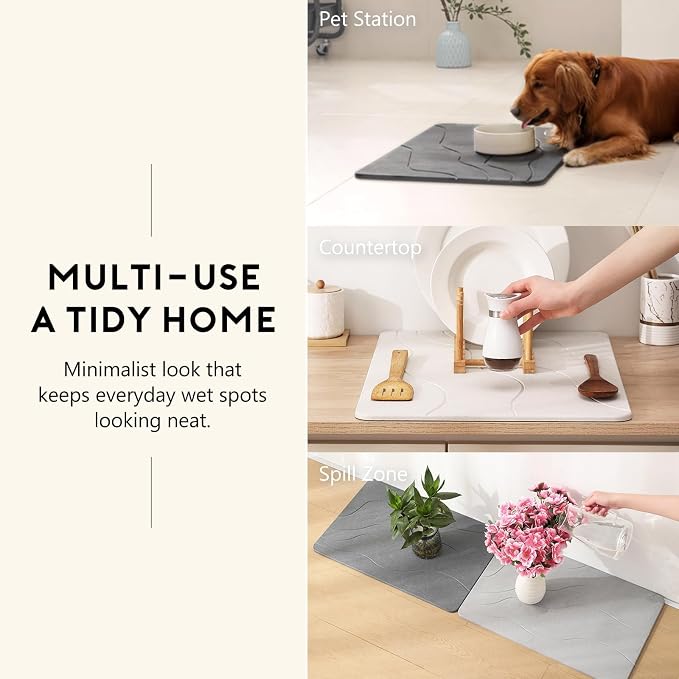 Stone Bath Mat, Quick-Dry Diatomaceous Earth Shower Mat, Absorbent Bathroom Mat for Shower/Tub Exit, New Apartment Essential & Housewarming Gift, 23.5" x 15.5" Dark Gray Wave