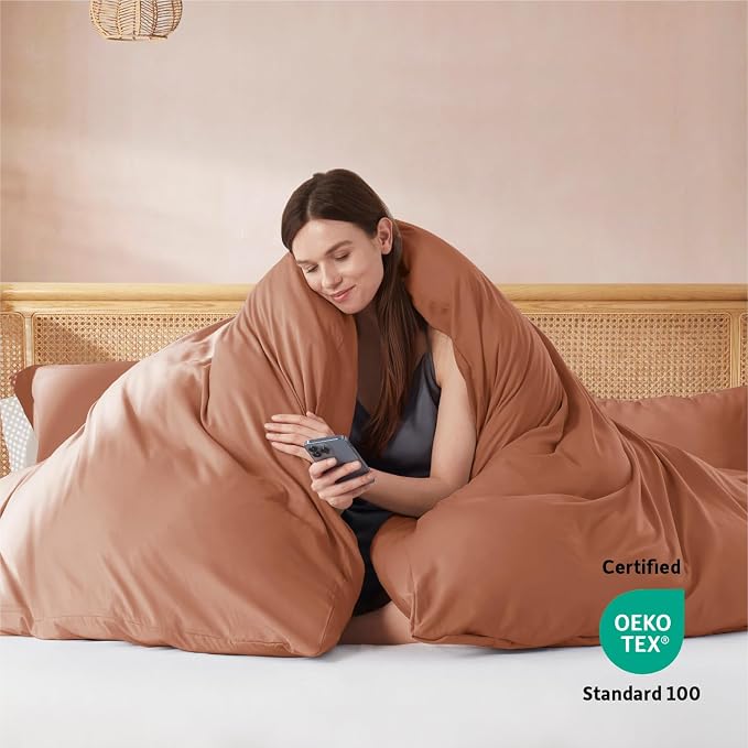 Nestl Rust Duvet Cover Queen Size - Soft Double Brushed Queen Duvet Cover Set, 3 Piece, with Button Closure, 1 Duvet Cover 90x90 inches and 2 Pillow Shams