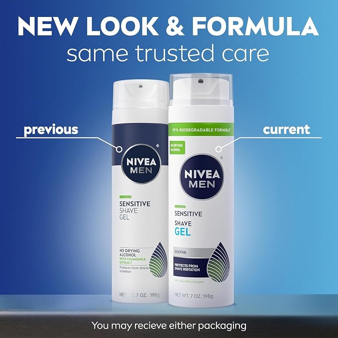 NIVEA FOR MEN Sensitive, Shaving Gel 7 Ounce (Pack of 10)