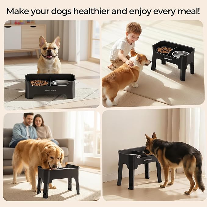 URPOWER Mess Proof Elevated Dog Bowls, Slow Feeder with Splash Guard | No Spill Water Bowl, Slow Feeder Dog Bowls, Non-Slip Food and Water Bowl Set for Small, Medium & Large Dogs
