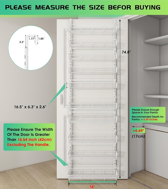 Mefirt White 10-Tier Over The Door Pantry Organizer, Pantry Organization and Storage, Metal Hanging Adjustable Basket, Wall Spice Rack Seasoning Shelves, Home & Kitchen Essentials