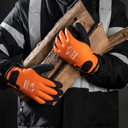 toolant 100% Waterproof Winter Work Gloves, Thermal Insulation with Grip | Touchscreen, Freezer Work for Men and Women, Cold Weather Work & Outdoor Tasks, 3 Pairs, Orange, Small