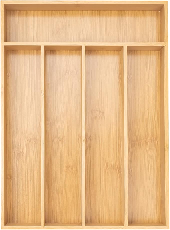 Besilord Silverware Organizer Kitchen Drawer Organizer Utensil Organizer Bamboo Silverware Holder Cutlery Organizer in Drawer Flatware Organizer Tray(5 slots, Natural