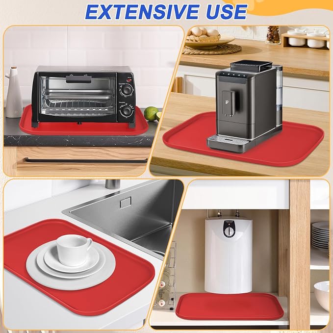 SMILOOL Waterproof Silicone Pet Food Mat with Raised Edge for Dog & Cat | 22" x 14" Non-Slip Pet Feeding Mats with Lip for Food & Water Bowl, Food Grade, Easy Cleaning, Red