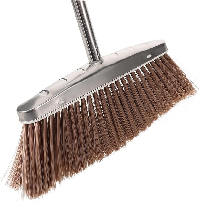 Unomor Heavy-Duty Stainless Steel Broom and Dustpan Set Thick Gold Dustpan for Home Cleaning Sturdy Indoor Broom Ergonomic Handle for Kitchen and Office Use