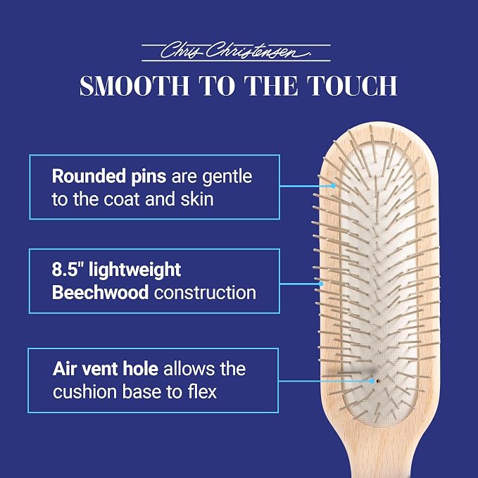 Chris Christensen 20 mm Oblong Pin Dog Brush, Original Series, Groom Like a Professional, Stainless Steel Pins, Lightweight Beech Wood Body, Ground and Polished Tips