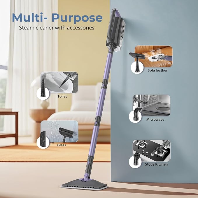 Steam Mop, Steam Cleaner with 400ML Water Tank, 2 Washable Pads, 23FT Power Cable floor steamer, Detachable Steam Mops for sealed Hard Floors, Marble, Stone, Hardwood(Lilac)