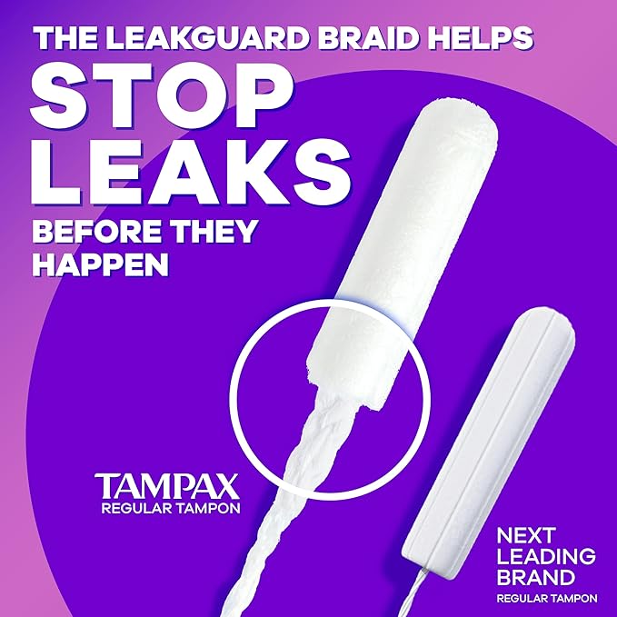 Tampax Radiant Tampons for Women Multipack,with LeakGuard Braid,Regular/Super/Super Plus Absorbency,Unscented,112 Count (Pack of 2)