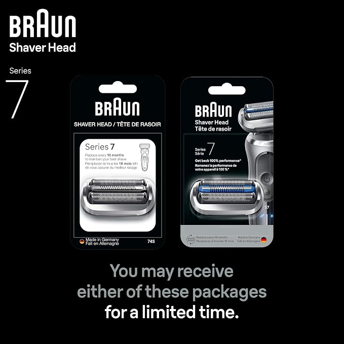 Braun Series 7 Electric Shaver Replacement Head, Easily Attach Your Shaver Head for a Shave as efficient as Day one, Compatible with New Generation Series 7 Shavers, 74S, Silver